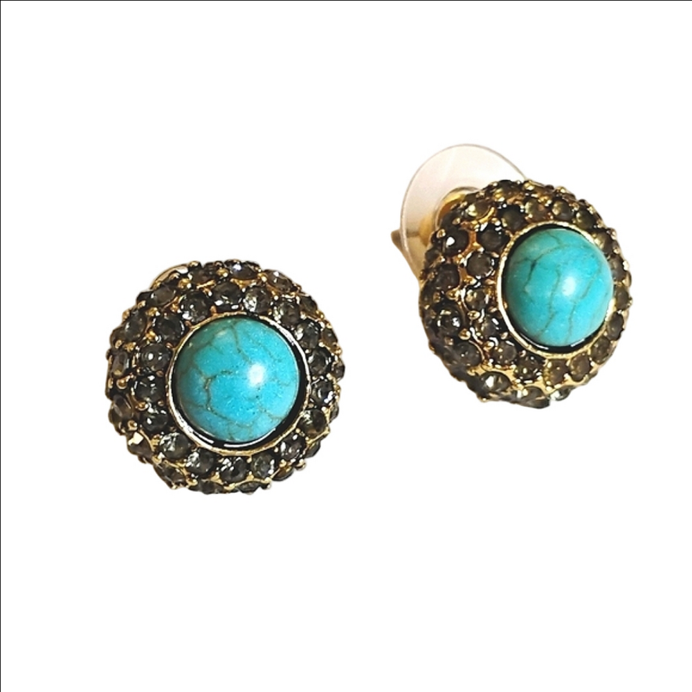NWT‎ 7 Charming Sisters Gold Tone  Turquoise Color & Crystal Studs